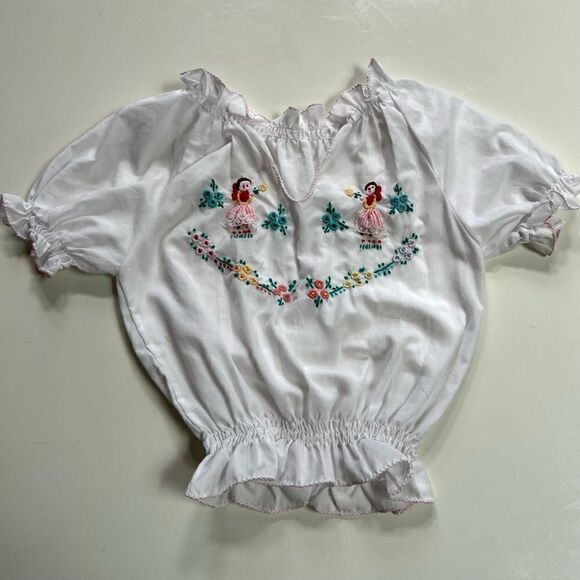 Boho Hand Embroidered Girl’s Pleated Puff Peasant Blouse - Picture 6 of 10